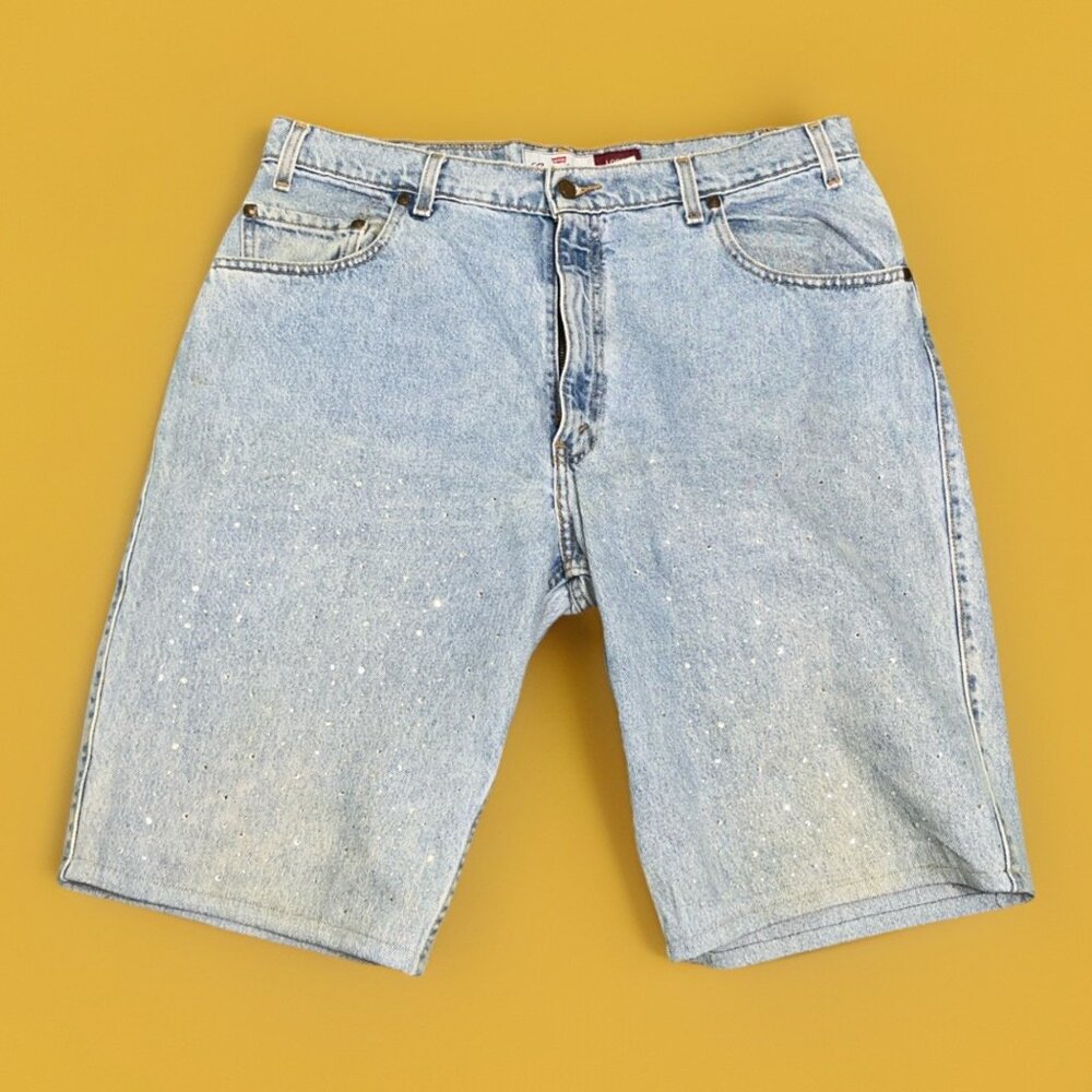 Custom Levi 545 Rhinestone Shorts Jorts Summer Casual Denim Loose Fit Sz 38