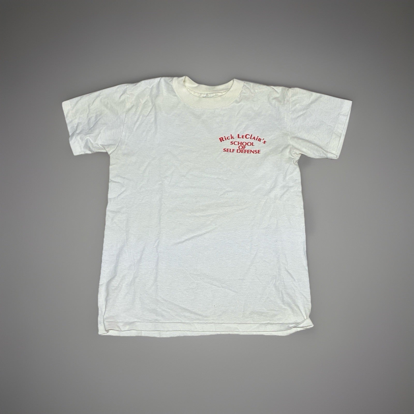 Vintage 90’s Single Stitch White Rick LeClaires School Of Self Defense T Shirt M