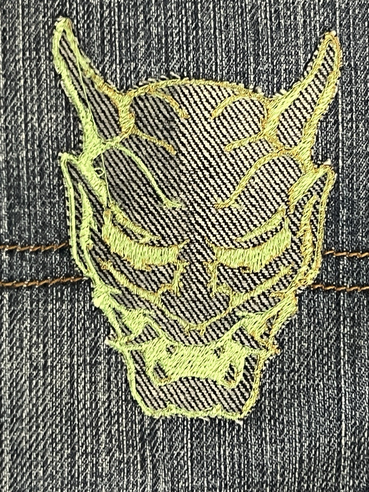 Custom Denim Lucky Brand Jean Shorts Blue USA Jorts Light Wash Oni Mask Sz 36