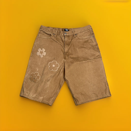 Brown Custom Embroidered Carpenter Shorts Denizen Work Y2K Flowers