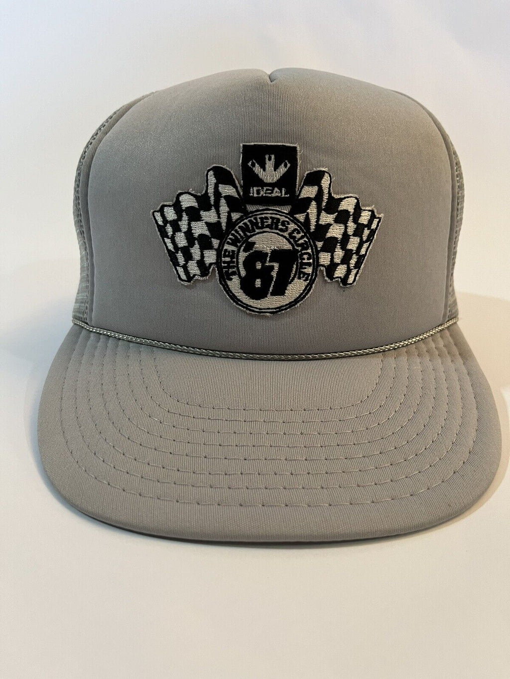 Vintage 80s Checkered Flag Racing Rope Trucker Hat