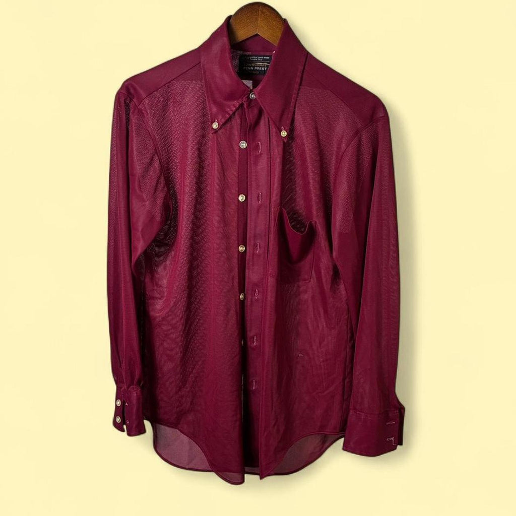 Vintage 70s Maroon Jcpenney Towncraft Sheer Shirt
