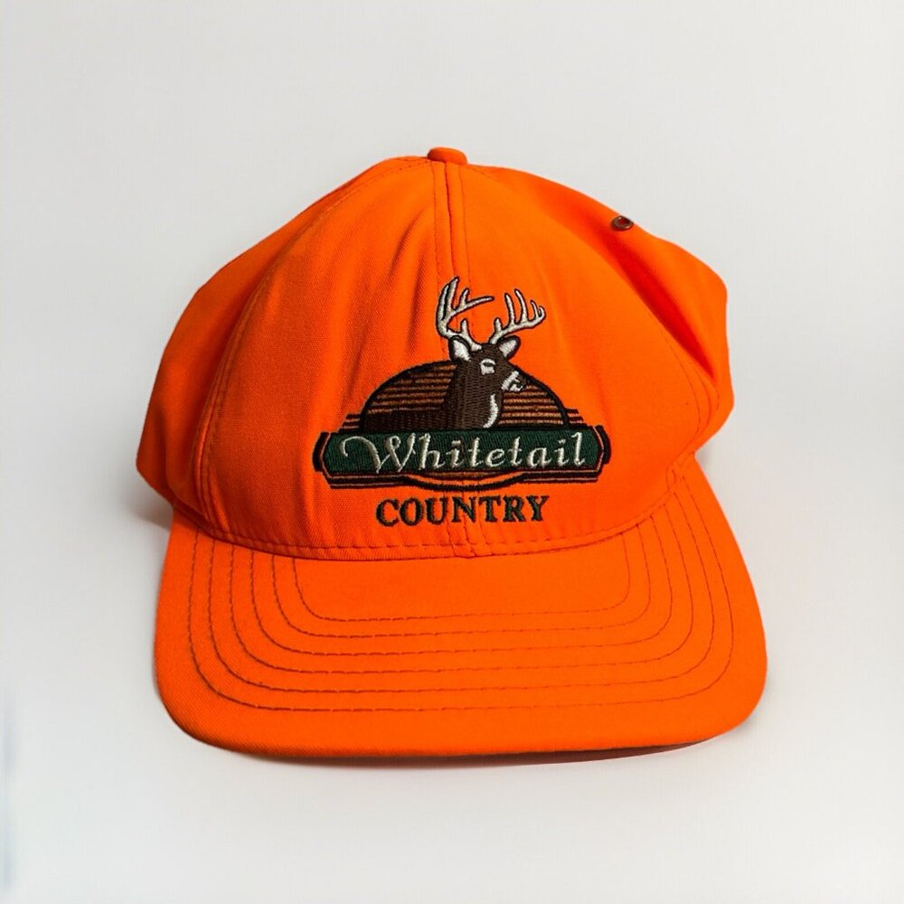 Vintage Whitetail Deer Hat Cap Mens Orange Hunting Outdoors
