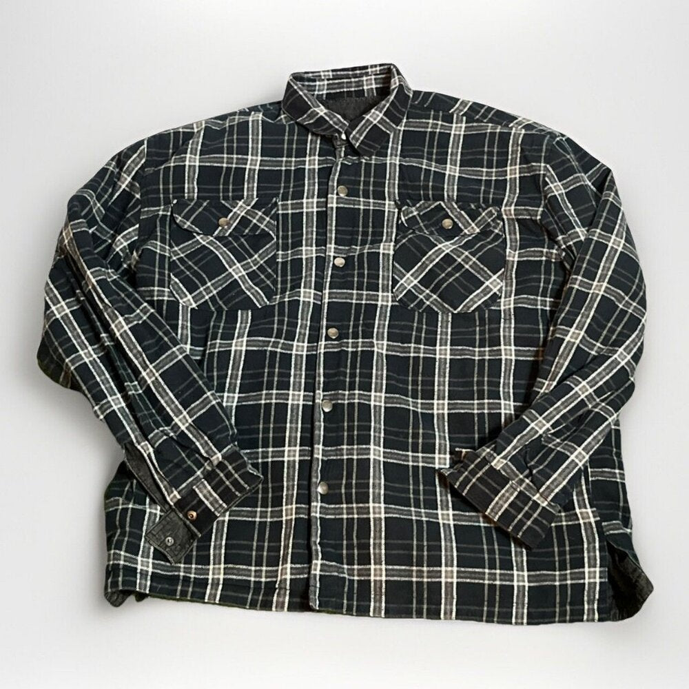 Y2K Faded Glory Mens Reversible Denim Plaid Shirt Jacket