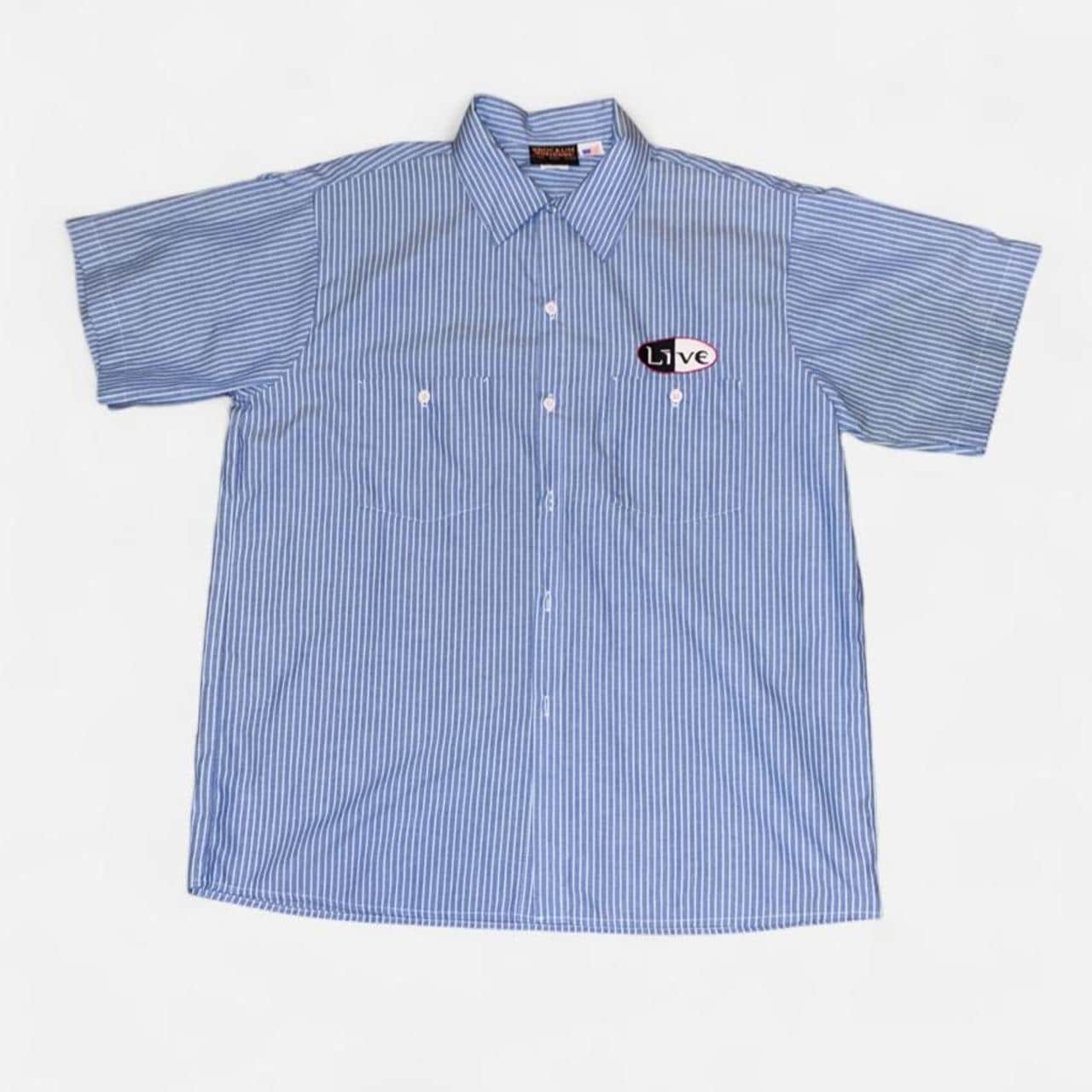 Vintage Brokum Live band 90’s blue striped work shirt