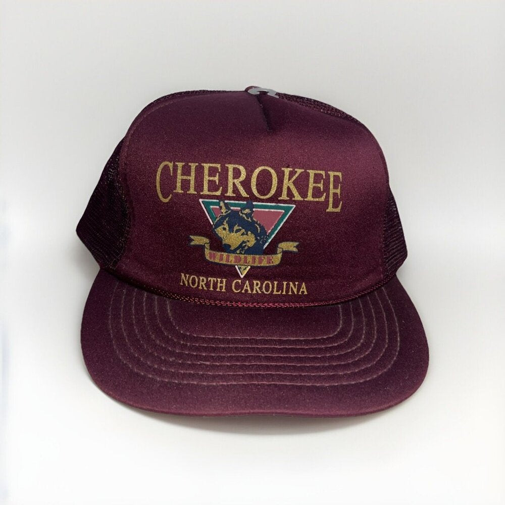 90s Cherokee North Carolina Wild Life Wolf Rope Trucker Hat