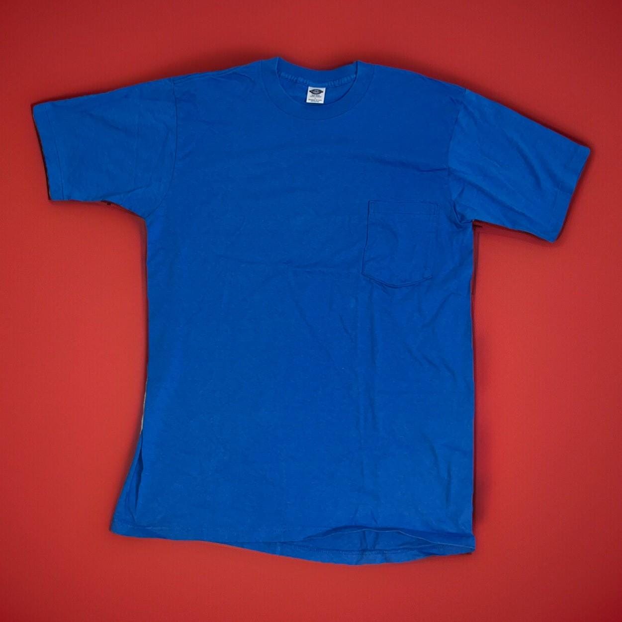 Vintage 70s Towncraft JCPenney Blank Pocket T Shirt Blue Sz L