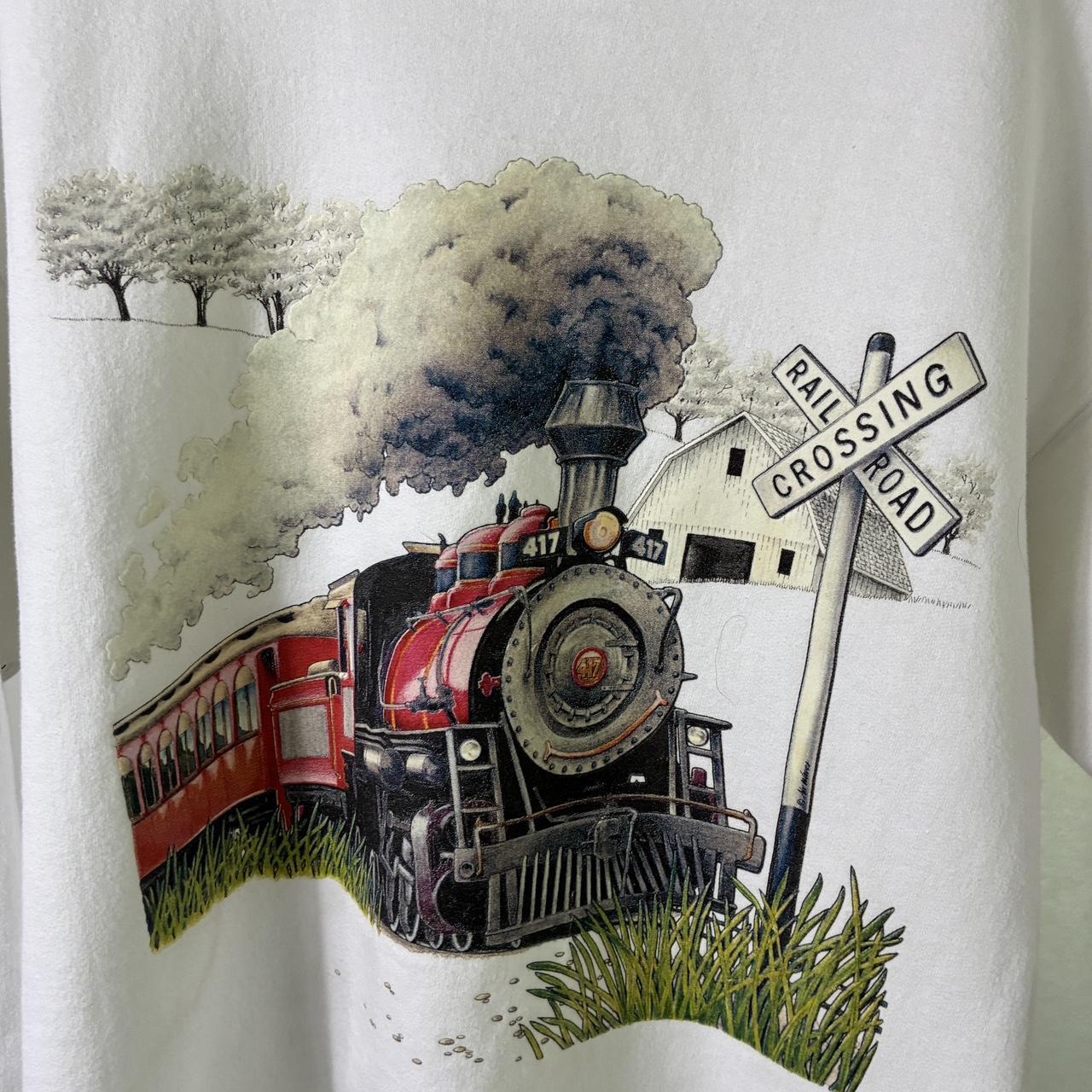 White Hanes Snowy Train Crewneck Sweatshirt