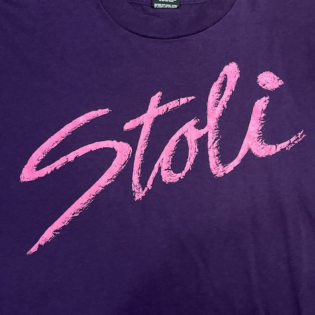 Vintage Stoli Vodka T Shirt Size XL Single Stitch Purple Pink Graffiti 90s