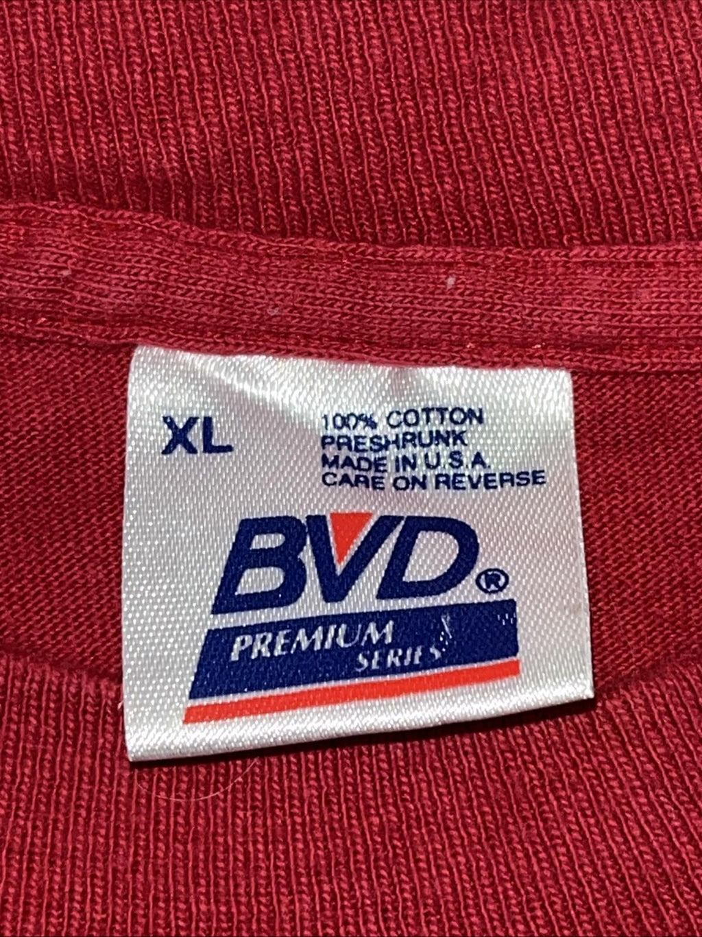 Vintage 80s 90s BVD Single Stitch Blank Selvedge Pocket T Shirt Red Size XL USA