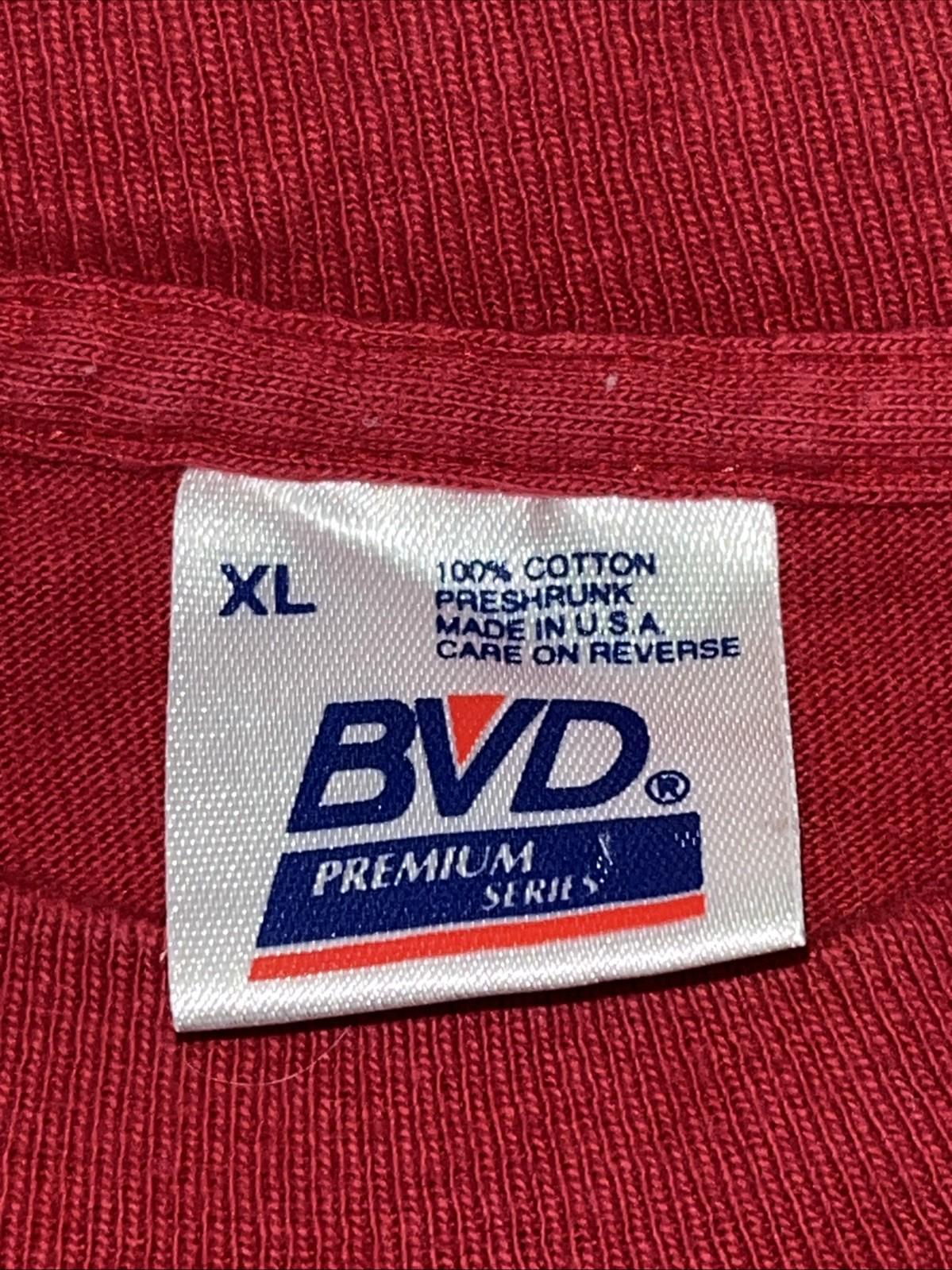 Vintage 80s 90s BVD Single Stitch Blank Selvedge Pocket T Shirt Red Size XL USA