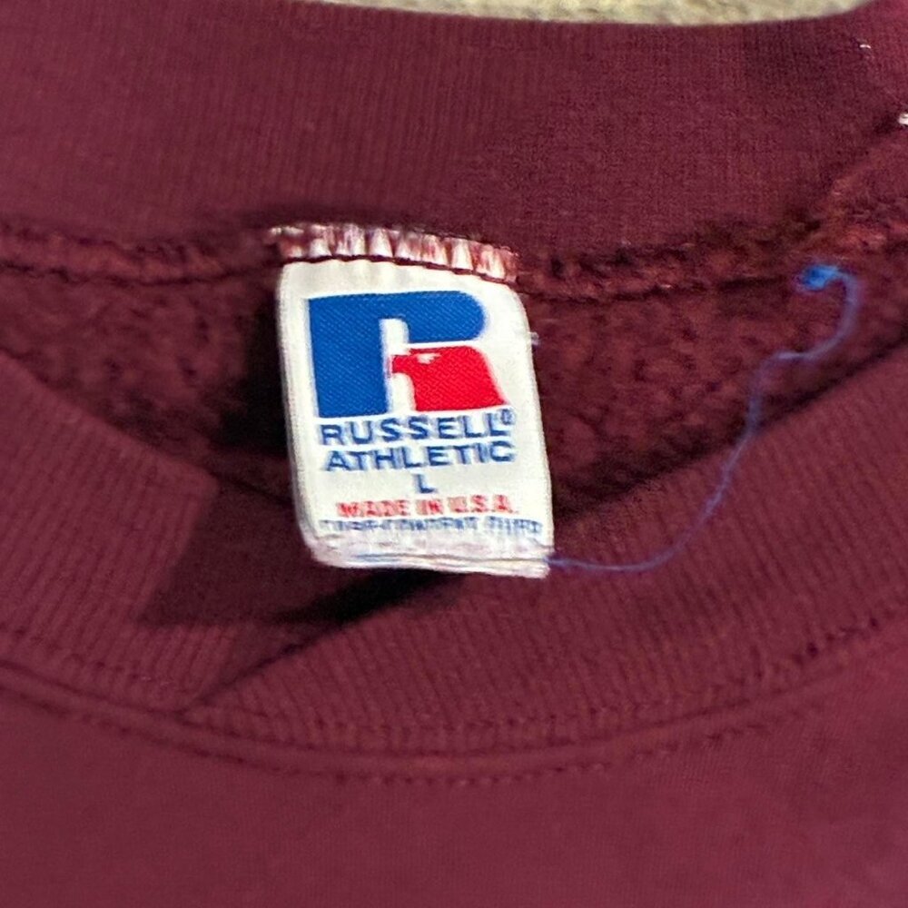 Vintage 2000s Y2K Burgundy White Stripes Russell Athletic Crewneck Sweatshirt