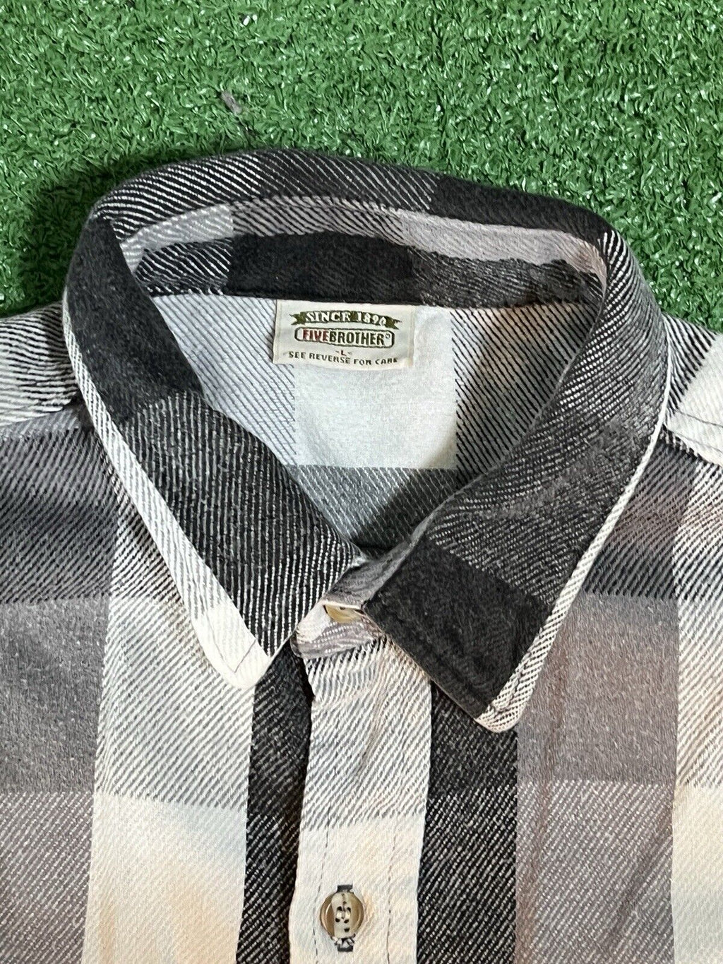 VTG Five Brothers Mens L Black Plaid Heavy Flannel Button Up Long Sleeve Shirt