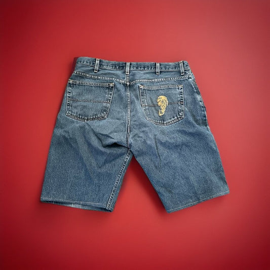 Vintage Custom Dragon Faded Glory Denim Shorts Jorts Blue Grunge 90s Y2K Sz 38