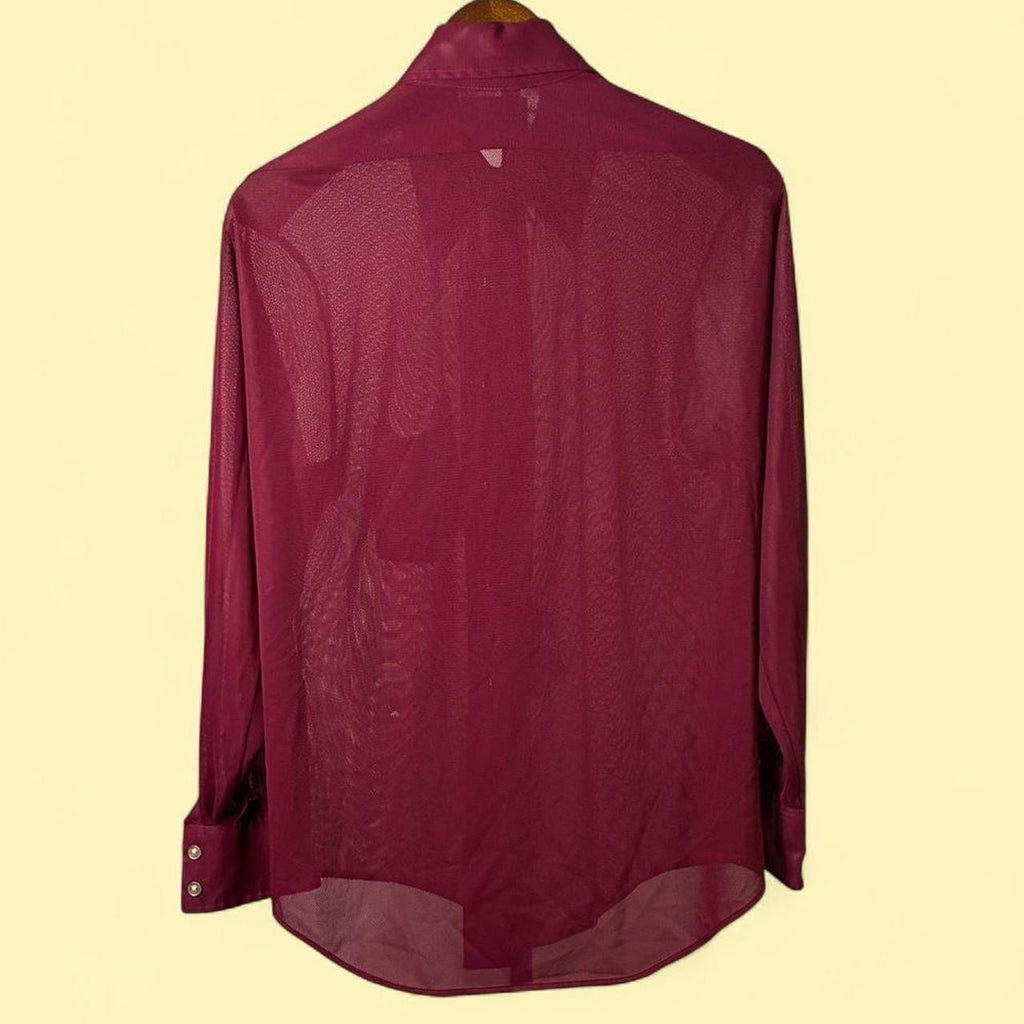 Vintage 70s Maroon Jcpenney Towncraft Sheer Shirt
