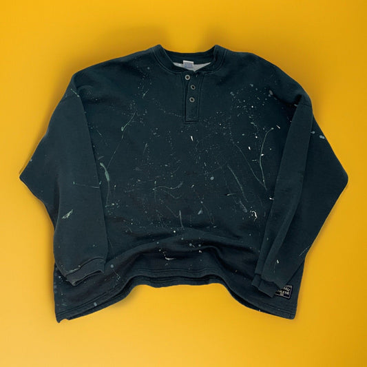 Vintage Russell Athletic 80s Sweatshirt Henley Paint Splatter 2XL Made In USA