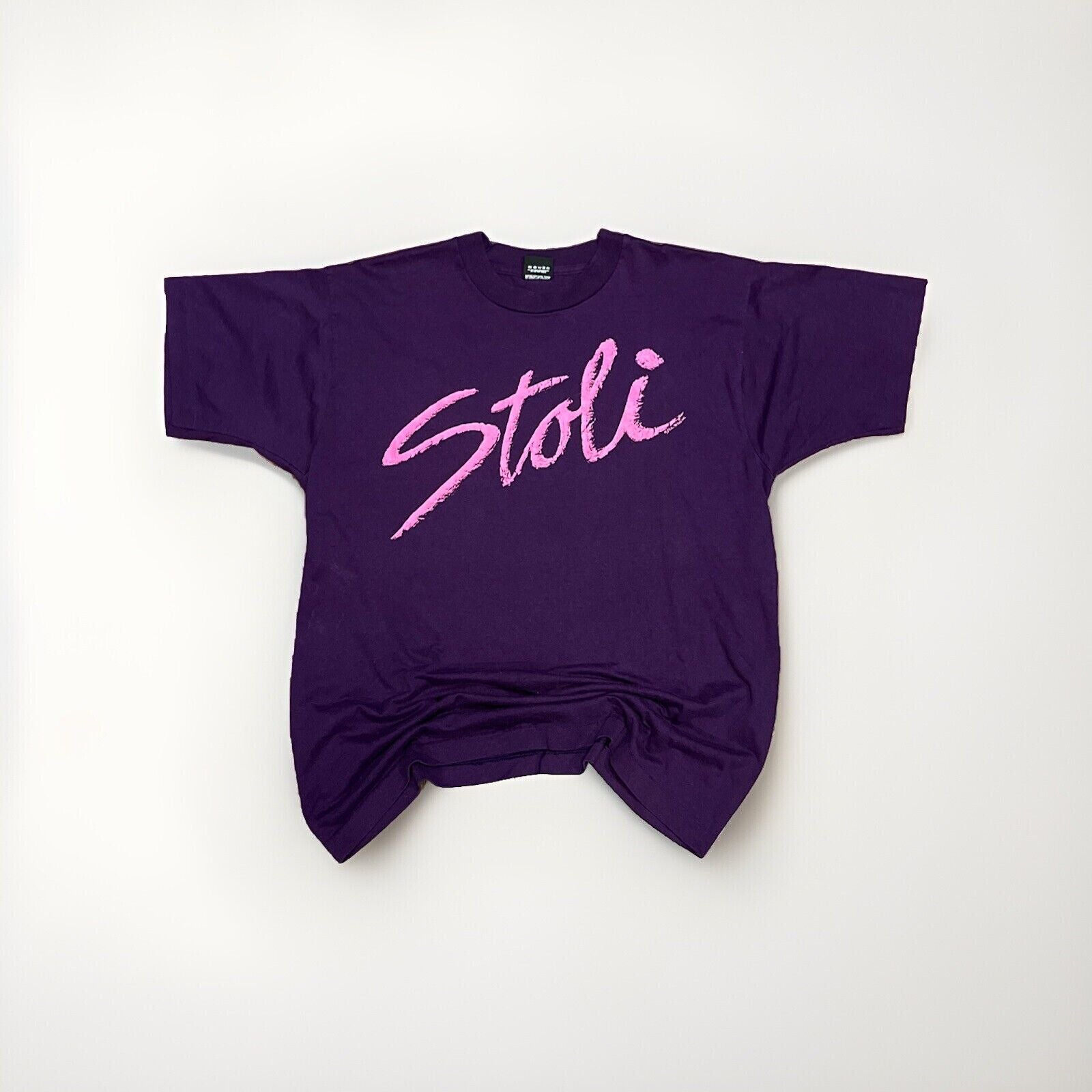 Vintage Stoli Vodka T Shirt Size XL Single Stitch Purple Pink Graffiti 90s