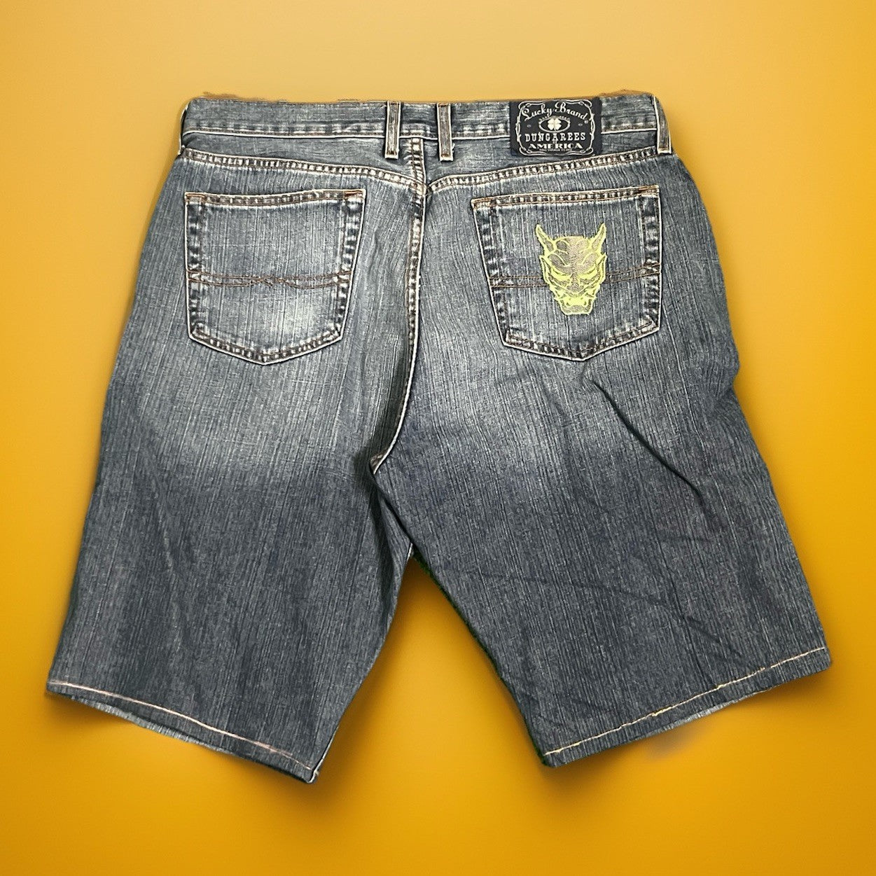 Custom Denim Lucky Brand Jean Shorts Blue USA Jorts Light Wash Oni Mask Sz 36