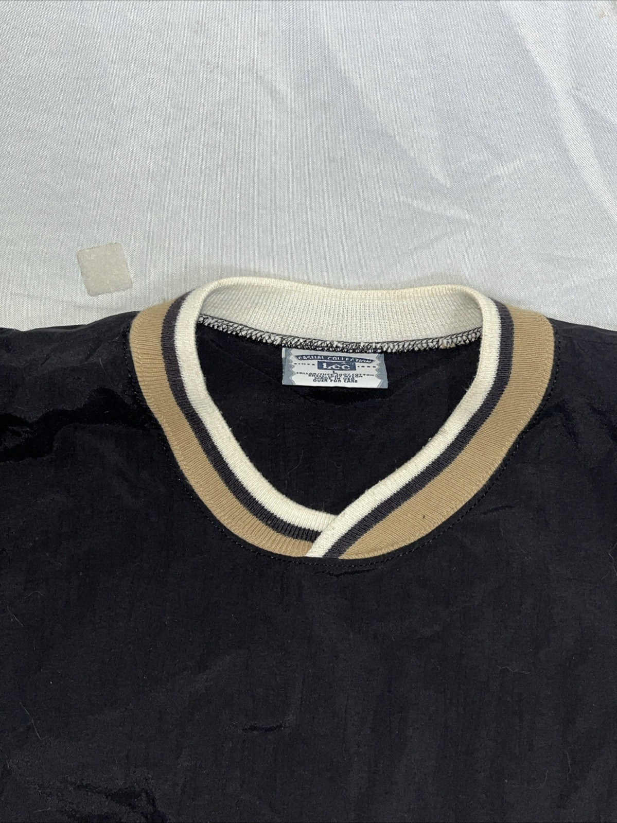 Vintage Lee Pullover Jacket Sz L Black Tan Windbreaker Shirt USA 90s Boxy Fit