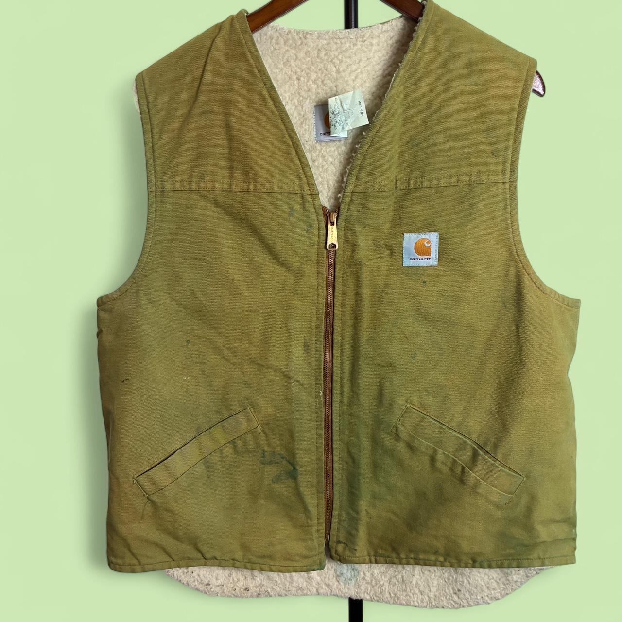 Custom Hand Painted Khaki Carhartt Sherpa Lined Canvas Vest