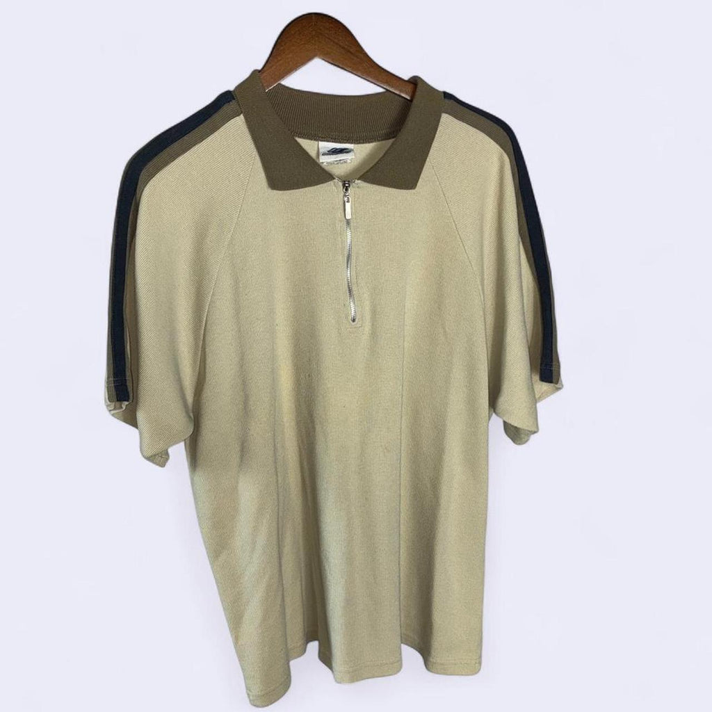 Y2K Wooden Dog Tan Quarter Zip Knit Polo